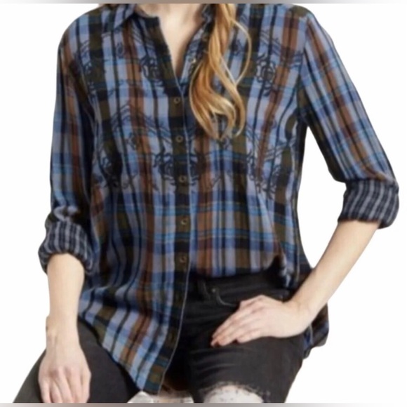 Free People Magical Plaid Embroidered flannel shirt - Picture 13 of 16